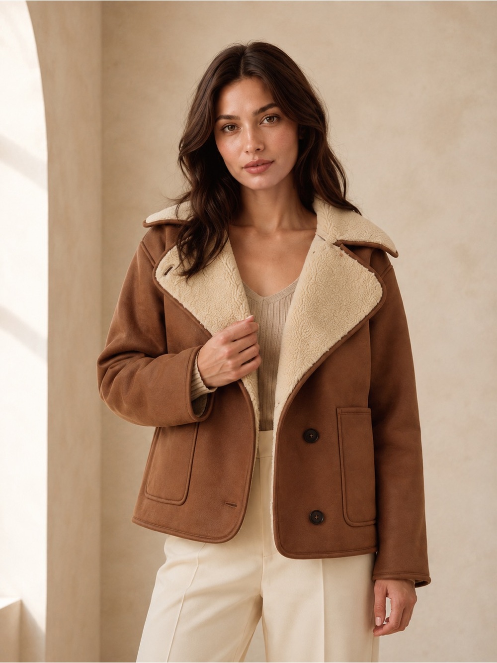 Idem Ditto Women’s Brown Faux Suede Sherpa Lined Jacket NWT D30